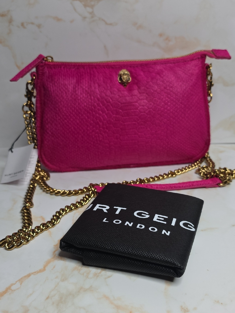 Kurt Geiger Fushia Kew Pounch Hot Pink Textured Leather Shoulder Crossbody New